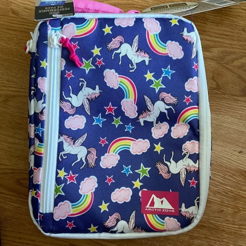 Kids Arctic Zone Purple Unicorn Lunch Box Bag Cooler W/ Ice Pack